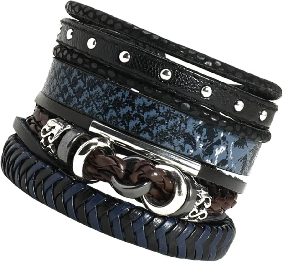 BESPORTBLE Trendy 4 Piece Leather Bracelet Set Braided for Women Men Adjustable Wristbands