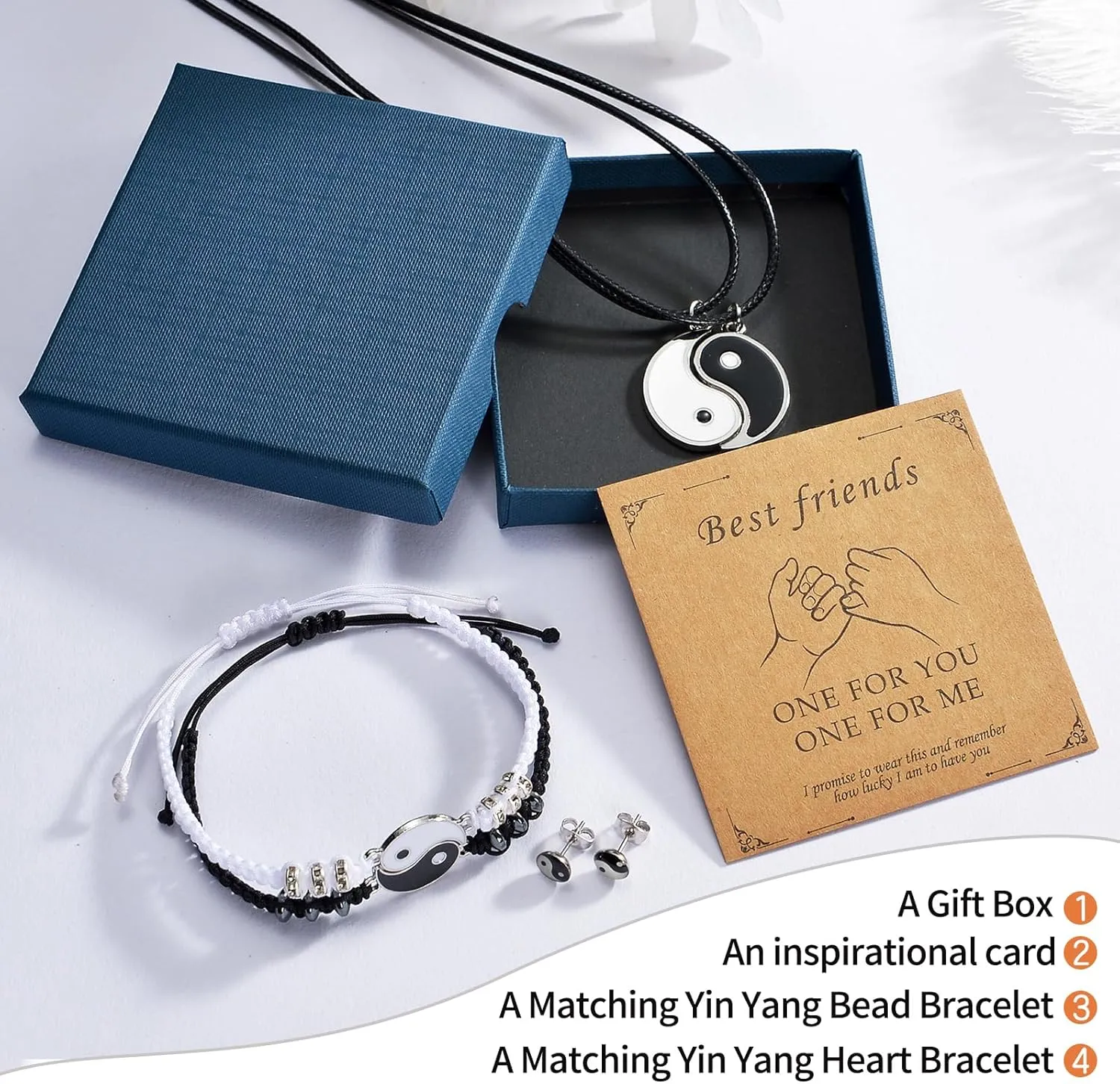 Best Friend Bracelets for 2 Matching Yin Yang Adjustable Cord Bracelet for Bff Friendship Relationship Boyfriend Girlfriend Valentines Gift