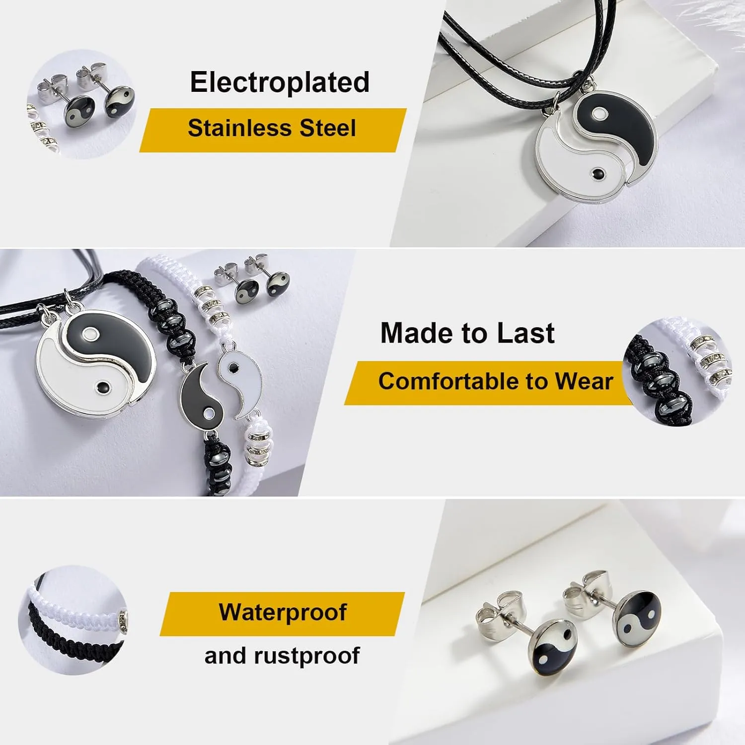 Best Friend Bracelets for 2 Matching Yin Yang Adjustable Cord Bracelet for Bff Friendship Relationship Boyfriend Girlfriend Valentines Gift