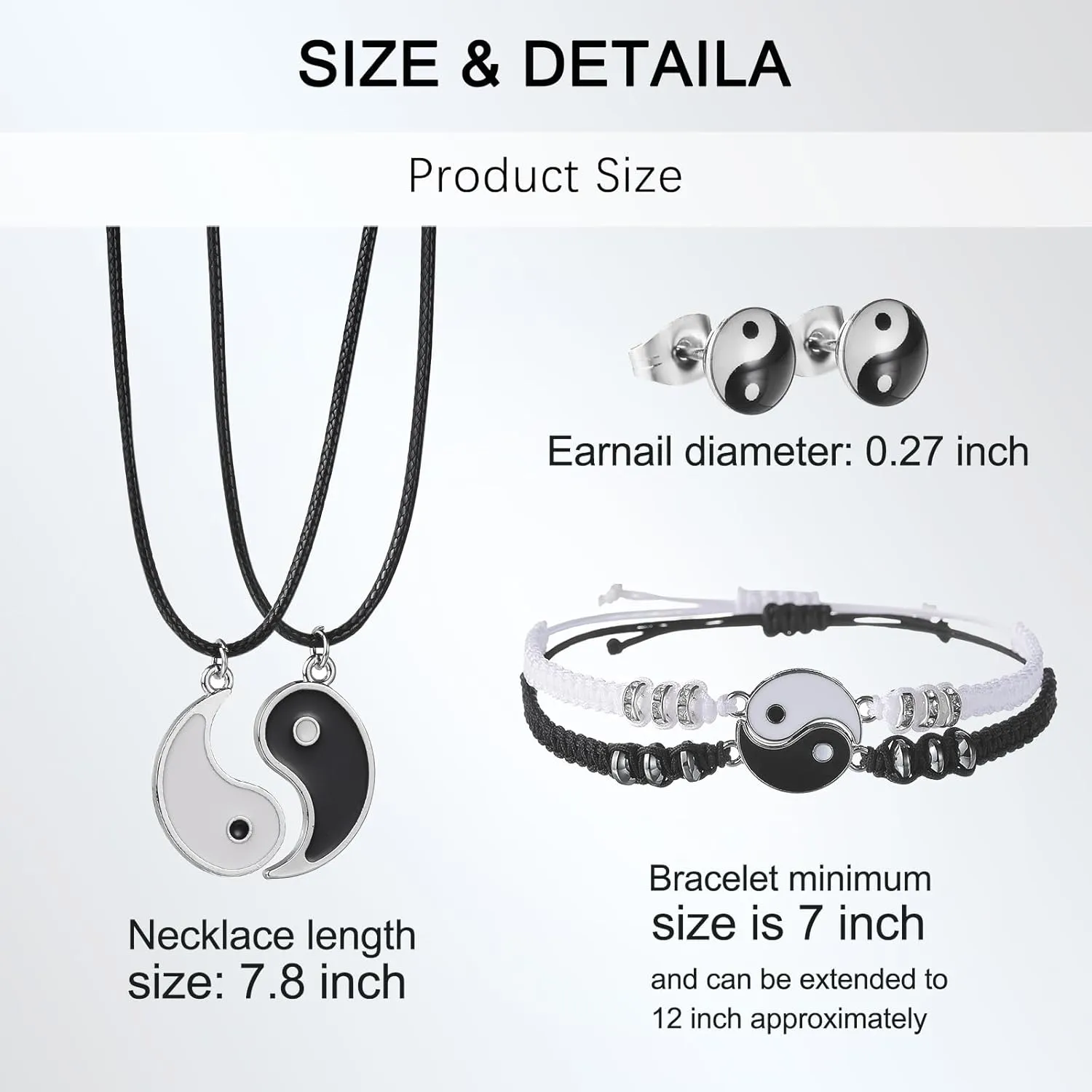 Best Friend Bracelets for 2 Matching Yin Yang Adjustable Cord Bracelet for Bff Friendship Relationship Boyfriend Girlfriend Valentines Gift