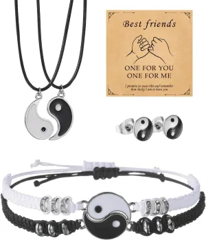 Best Friend Bracelets for 2 Matching Yin Yang Adjustable Cord Bracelet for Bff Friendship Relationship Boyfriend Girlfriend Valentines Gift