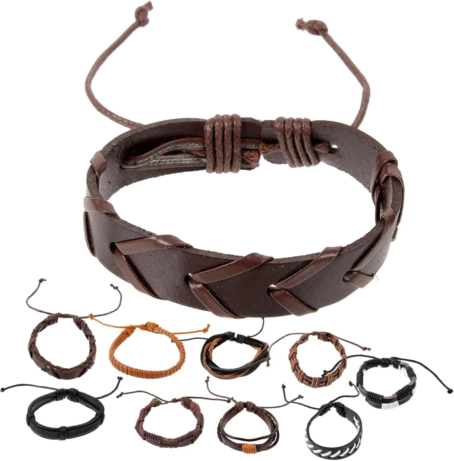 BESTYASH Handmade 10pcs Braided Leather Bracelet Set Retro Cuff Wrap Bracelets Decoration Fashionable for All Occasions