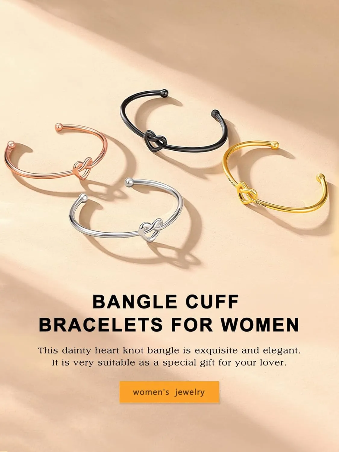 Bestyle True Love Knot Bracelets for Women, Silver/Black/Rose Gold/Gold Bracelets Adjustable Bangle Bracelets, Love Statement Jewelry for Mom Wife Fiancee