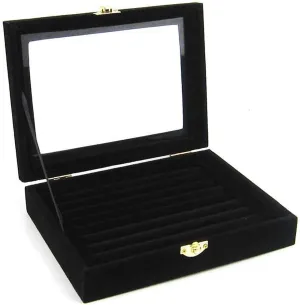 Bettli Ring Storage Case Earring Velvet Display Case Box Earring Ring Organizer Velvet Jewelry Tray Cufflink Storage Showcase with Clear Glass Lid Black
