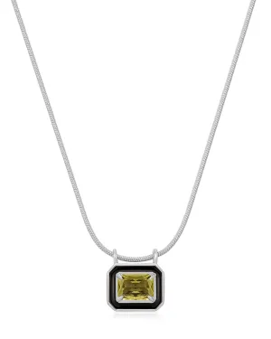 Bezel Pendant Necklace - Black - Silver | Plated Silver