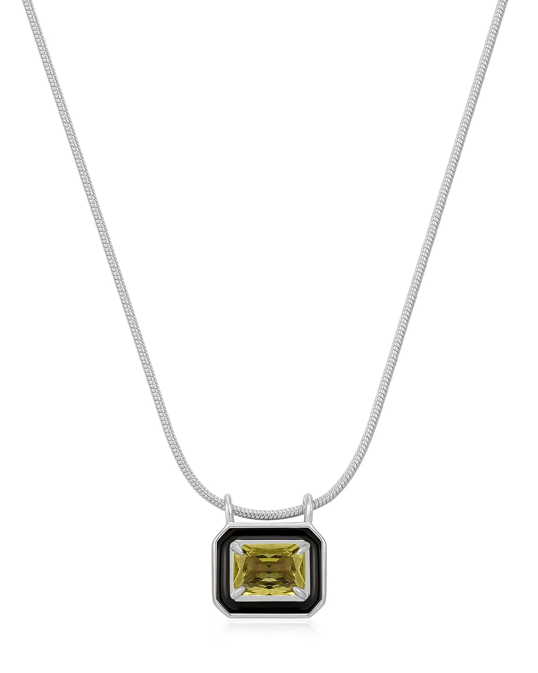 Bezel Pendant Necklace - Black - Silver | Plated Silver