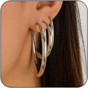 Big Gold Hoop Earrings for Women Minimalism Silver Hoop Earrings 14k Gold Plated Large Huggie Hoops Earrings Trendy Chunky Gold Earrings Loop Earrings Lightweight Gold Statement Earrings Jewelry for Women