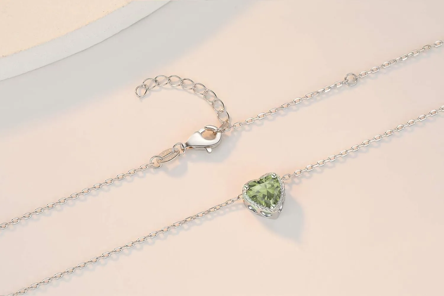 Birthstone Heart Women Necklaces, 925 Sterling Silver Birthstone Pendant Necklace, Adjustable Chain Gift Box, 12 Months Jewellery Valentines Gift for Her Wife Mom Birthday Wedding