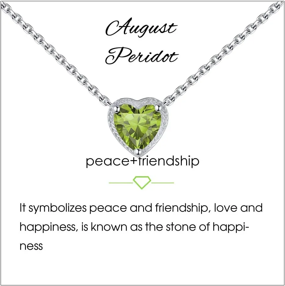 Birthstone Heart Women Necklaces, 925 Sterling Silver Birthstone Pendant Necklace, Adjustable Chain Gift Box, 12 Months Jewellery Valentines Gift for Her Wife Mom Birthday Wedding