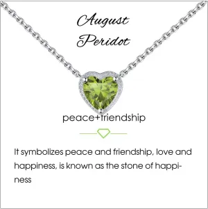 Birthstone Heart Women Necklaces, 925 Sterling Silver Birthstone Pendant Necklace, Adjustable Chain Gift Box, 12 Months Jewellery Valentines Gift for Her Wife Mom Birthday Wedding