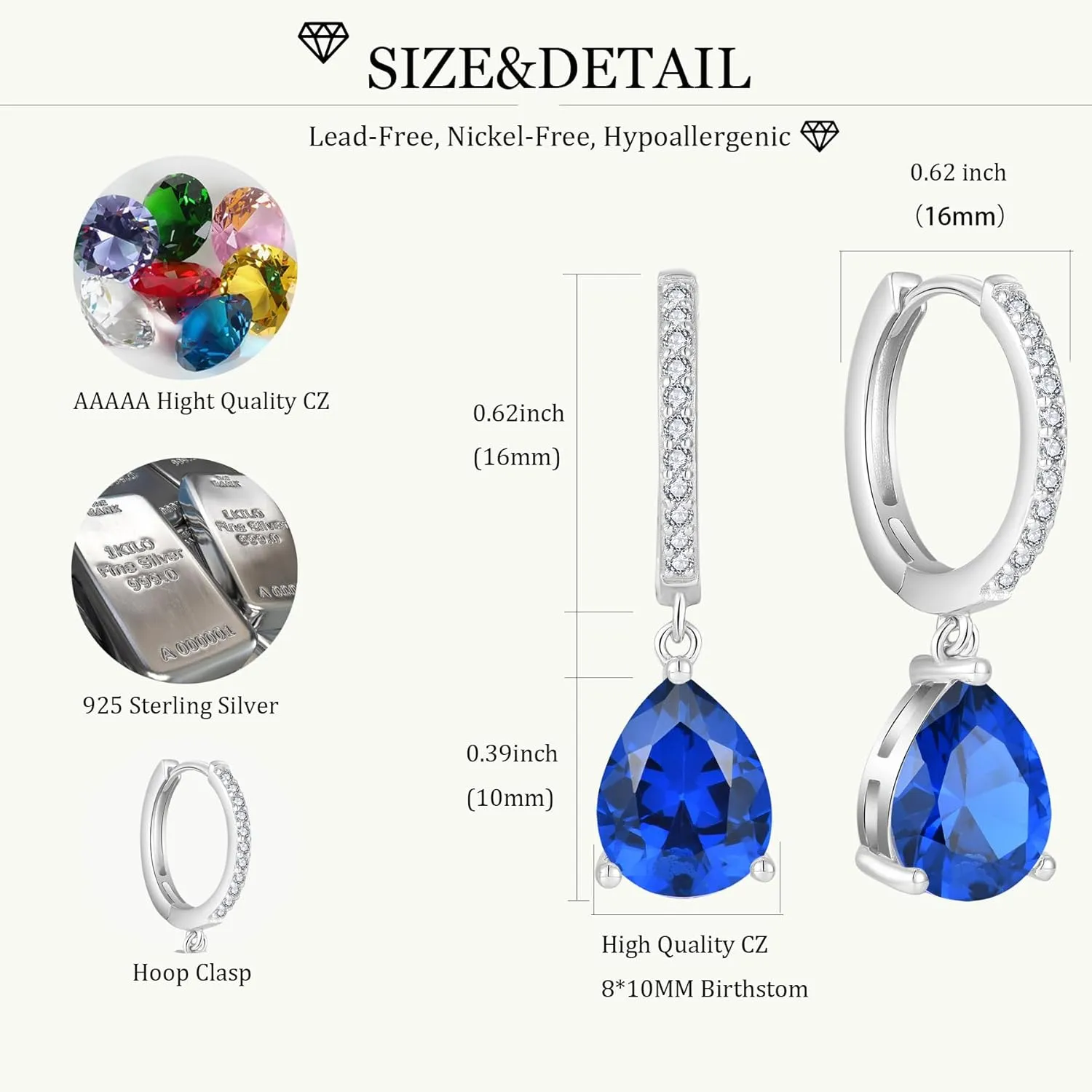 Birthstone Huggie Hoop Earrings 925 Sterling Silver Hoop Earrings for Women Jewelry for Women Mother Her
