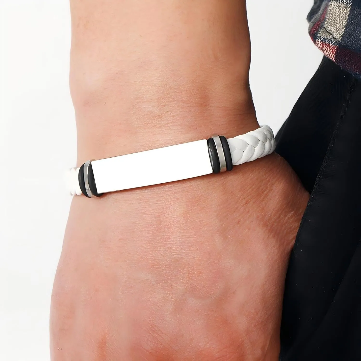 Black Leather Braided Bracelet for Men Women  Braided Cuff Bracelets with Titanium Steel Stretch Bracelets Adjustable Bracelets Personalized Gifts for Holiday Parties