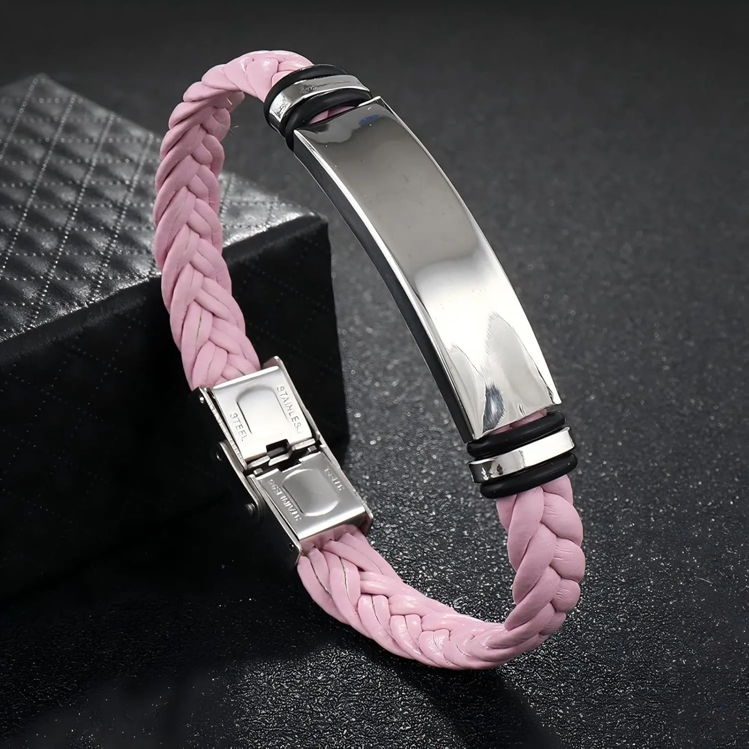 Black Leather Braided Bracelet for Men Women  Braided Cuff Bracelets with Titanium Steel Stretch Bracelets Adjustable Bracelets Personalized Gifts for Holiday Parties