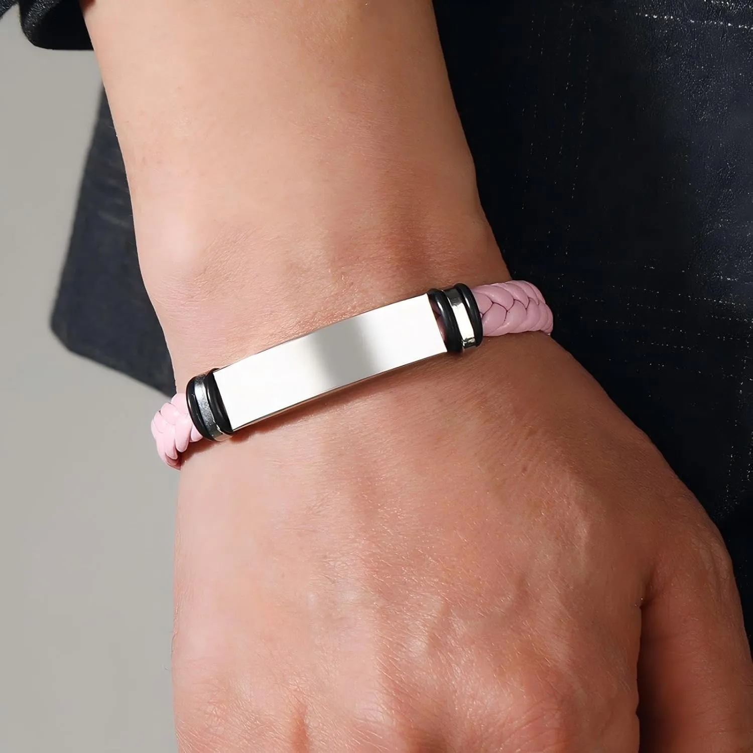 Black Leather Braided Bracelet for Men Women  Braided Cuff Bracelets with Titanium Steel Stretch Bracelets Adjustable Bracelets Personalized Gifts for Holiday Parties