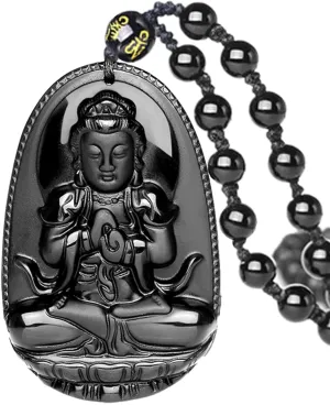 Black Obsidian Necklace Lucky Amulet Protection Pendant with Extended Bead Chain Healing Crystal Stone Talisman Necklaces Jewelry