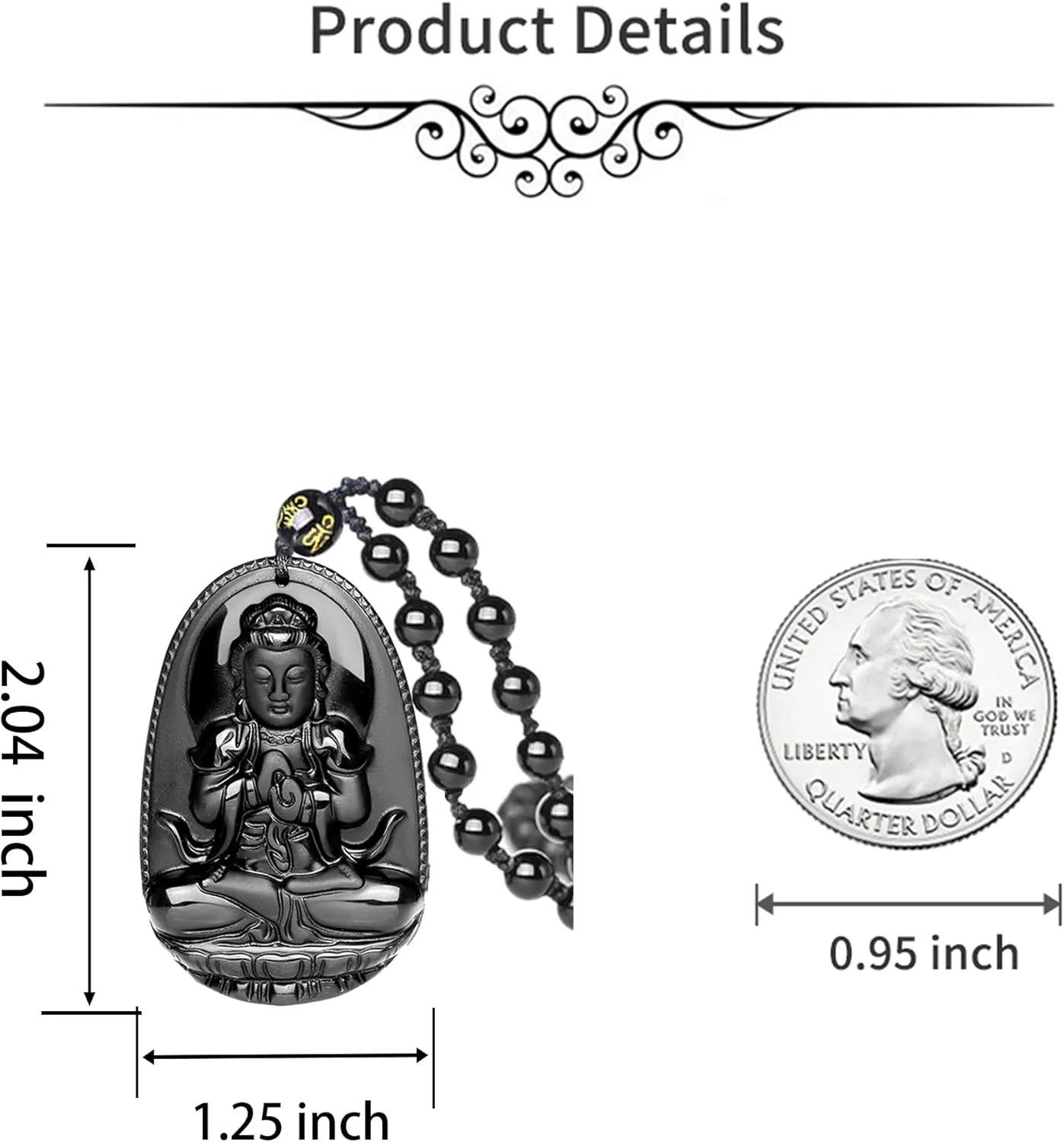 Black Obsidian Necklace Lucky Amulet Protection Pendant with Extended Bead Chain Healing Crystal Stone Talisman Necklaces Jewelry