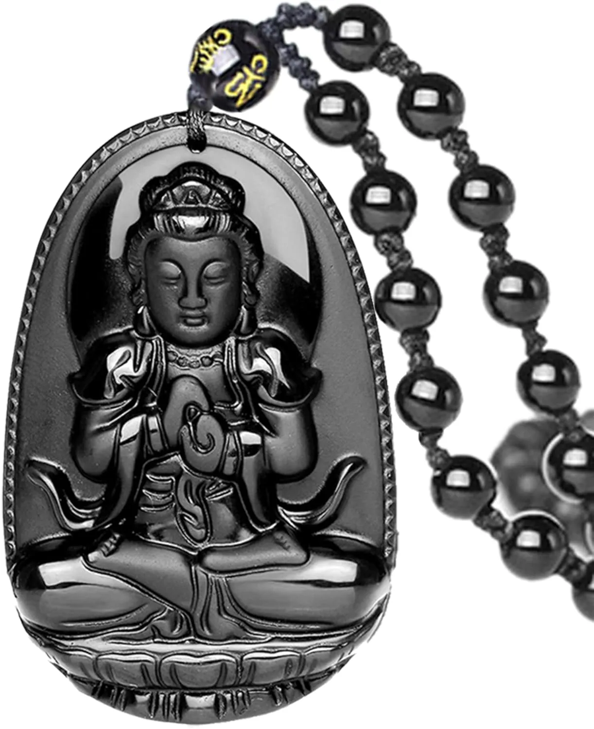 Black Obsidian Necklace Lucky Amulet Protection Pendant with Extended Bead Chain Healing Crystal Stone Talisman Necklaces Jewelry