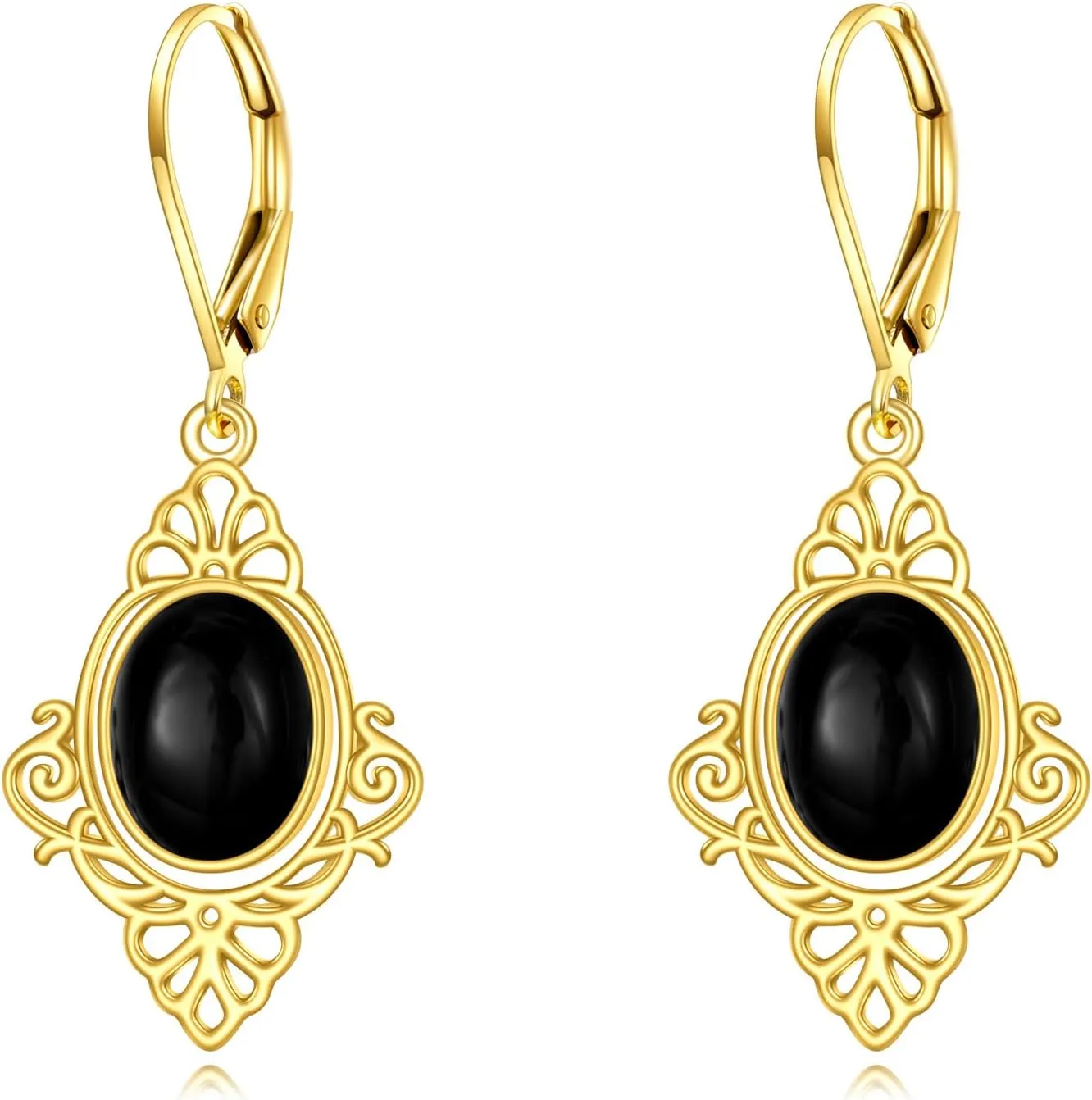 Black Onyx Earrings Sterling Silver 18K Yellow Gold Plated Filigree Boho Dangle Earrings Jewelry Gifts for Women Girls