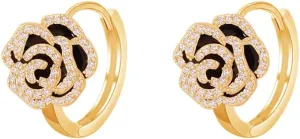 Black Rose Hoop Earrings Huggie for Women Flower Hoop Earrings Cartilage Helix Cubic Zirconia Tiny Small Round Hooped 14k Gold Plated Wedding Statement Trendy Floral Earring Xmas Jewelry Gifts