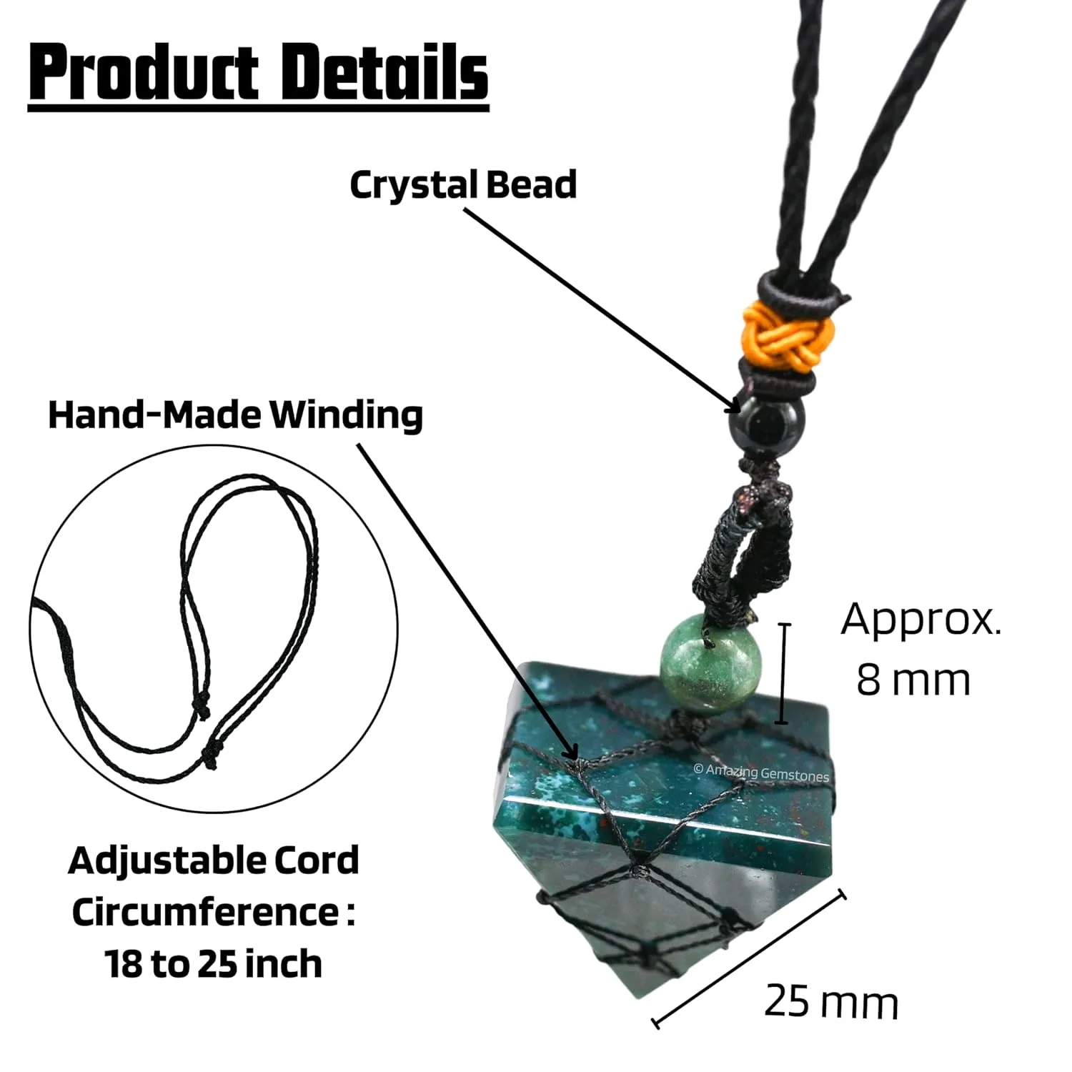Bloodstone Necklace Crystal Jewelry for Men Women : Stylish Natural Gemstone Men Jewelry, Unique Women Men's Necklace with Crystal Stone Holder Necklace Pyramid (Black Macrame)