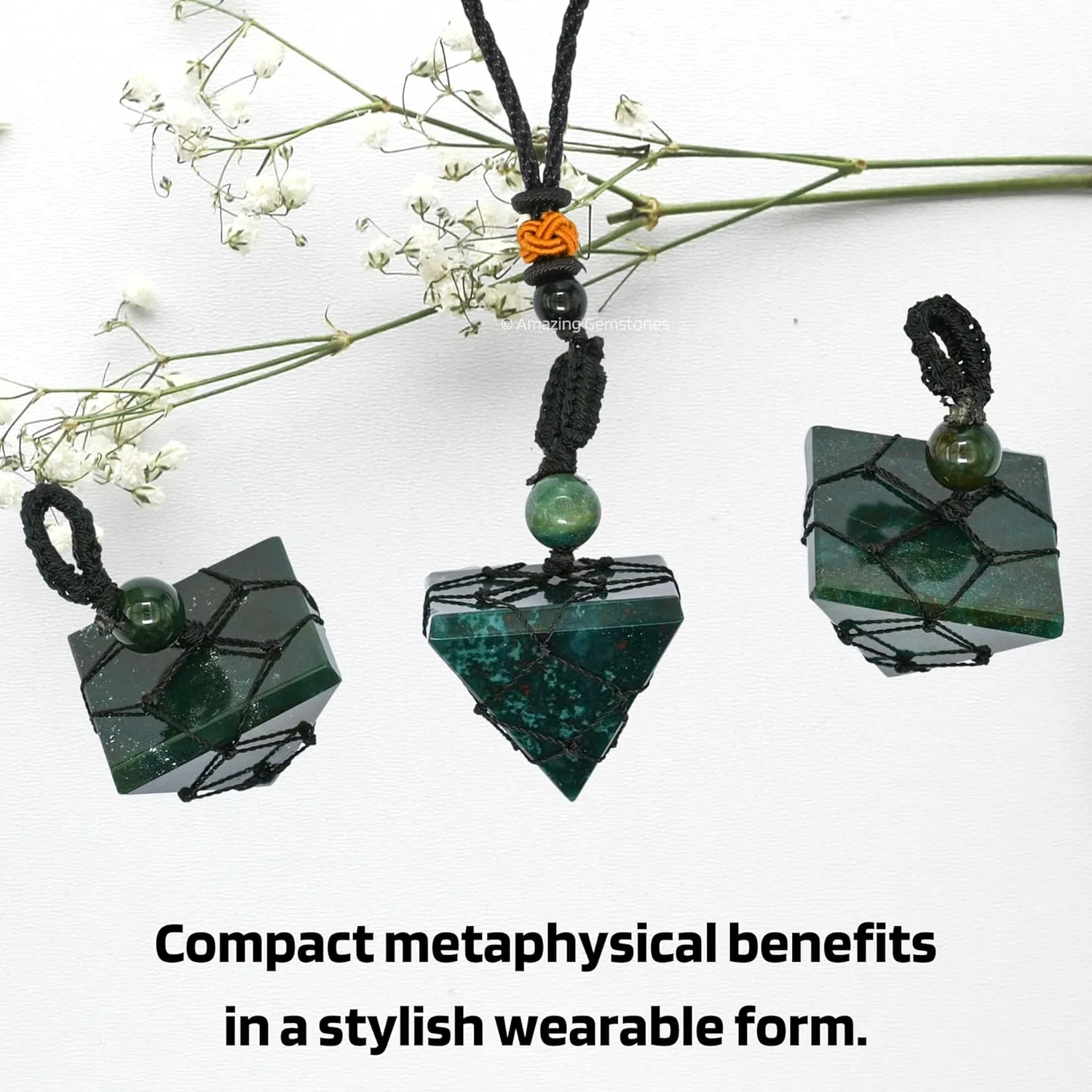 Bloodstone Necklace Crystal Jewelry for Men Women : Stylish Natural Gemstone Men Jewelry, Unique Women Men's Necklace with Crystal Stone Holder Necklace Pyramid (Black Macrame)