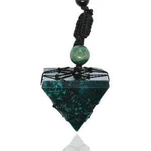 Bloodstone Necklace Crystal Jewelry for Men Women : Stylish Natural Gemstone Men Jewelry, Unique Women Men's Necklace with Crystal Stone Holder Necklace Pyramid (Black Macrame)