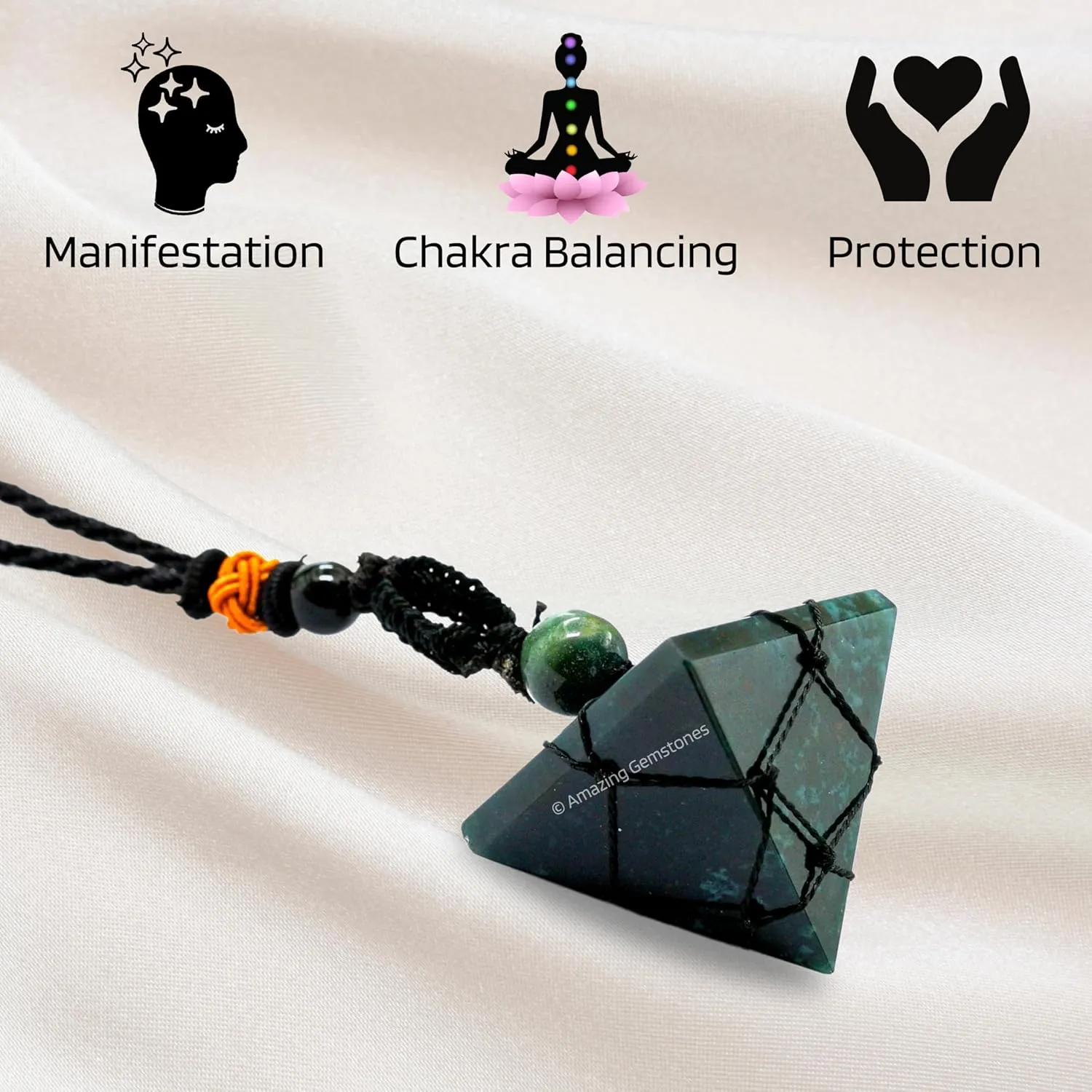 Bloodstone Necklace Crystal Jewelry for Men Women : Stylish Natural Gemstone Men Jewelry, Unique Women Men's Necklace with Crystal Stone Holder Necklace Pyramid (Black Macrame)