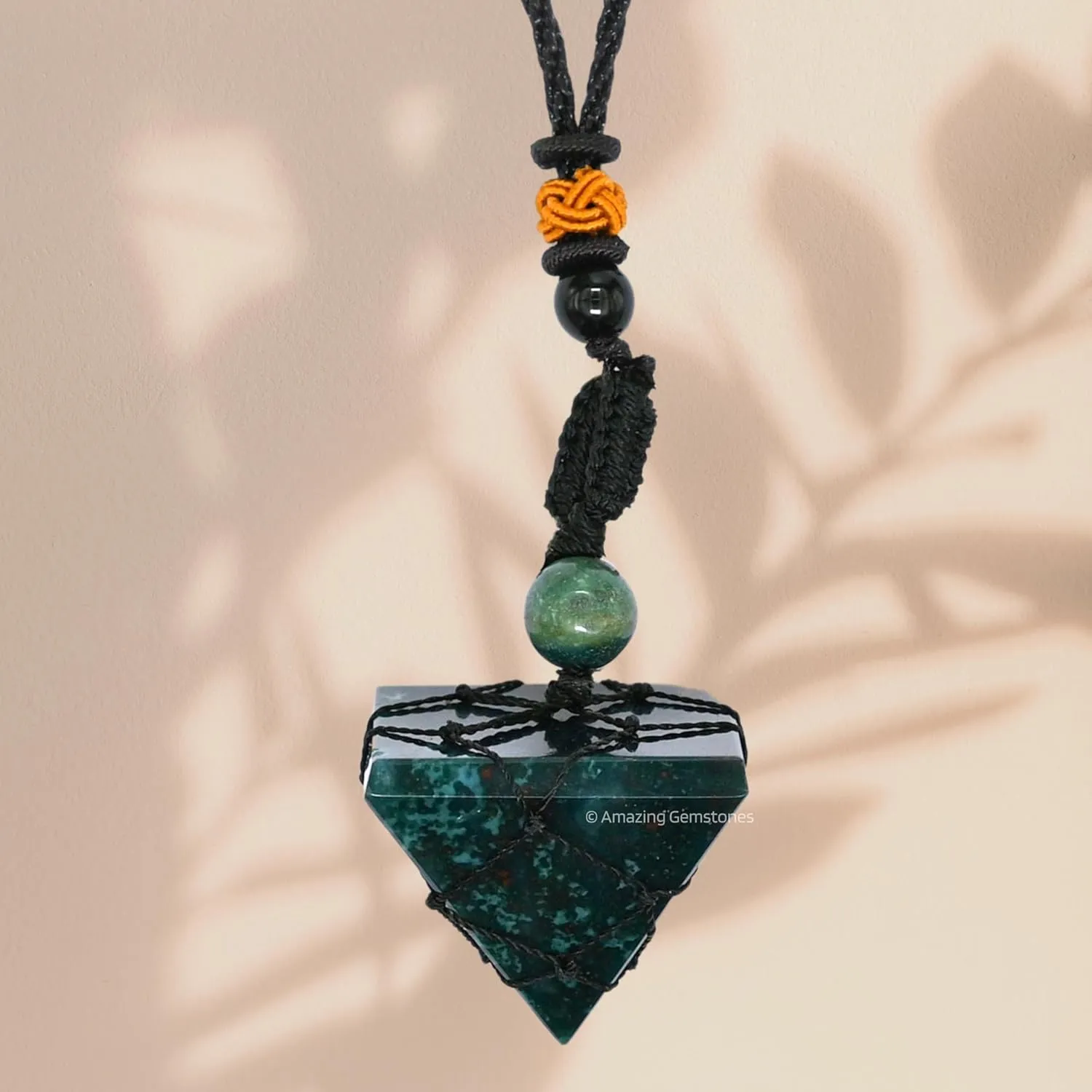 Bloodstone Necklace Crystal Jewelry for Men Women : Stylish Natural Gemstone Men Jewelry, Unique Women Men's Necklace with Crystal Stone Holder Necklace Pyramid (Black Macrame)