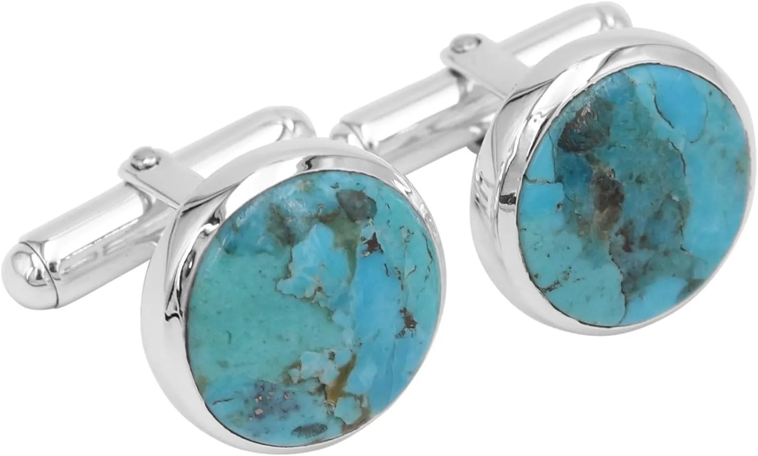 Blue Turquoise Gemstone Cufflinks Jewelry for Men 925 Sterling Silver, Cuff Links for Wedding Party Unique Gift