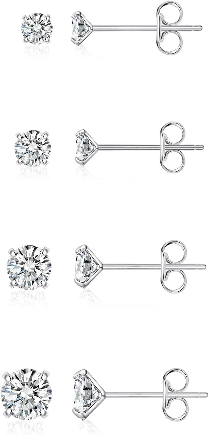 BMMYE Stainless Steel Earrings for Women,Small Stud Earrings with Cubic Zirconia Earrings Studs Set Waterproof Sensitive Earrings Hypoallergenic Stainless Steel Stud Earring for Women