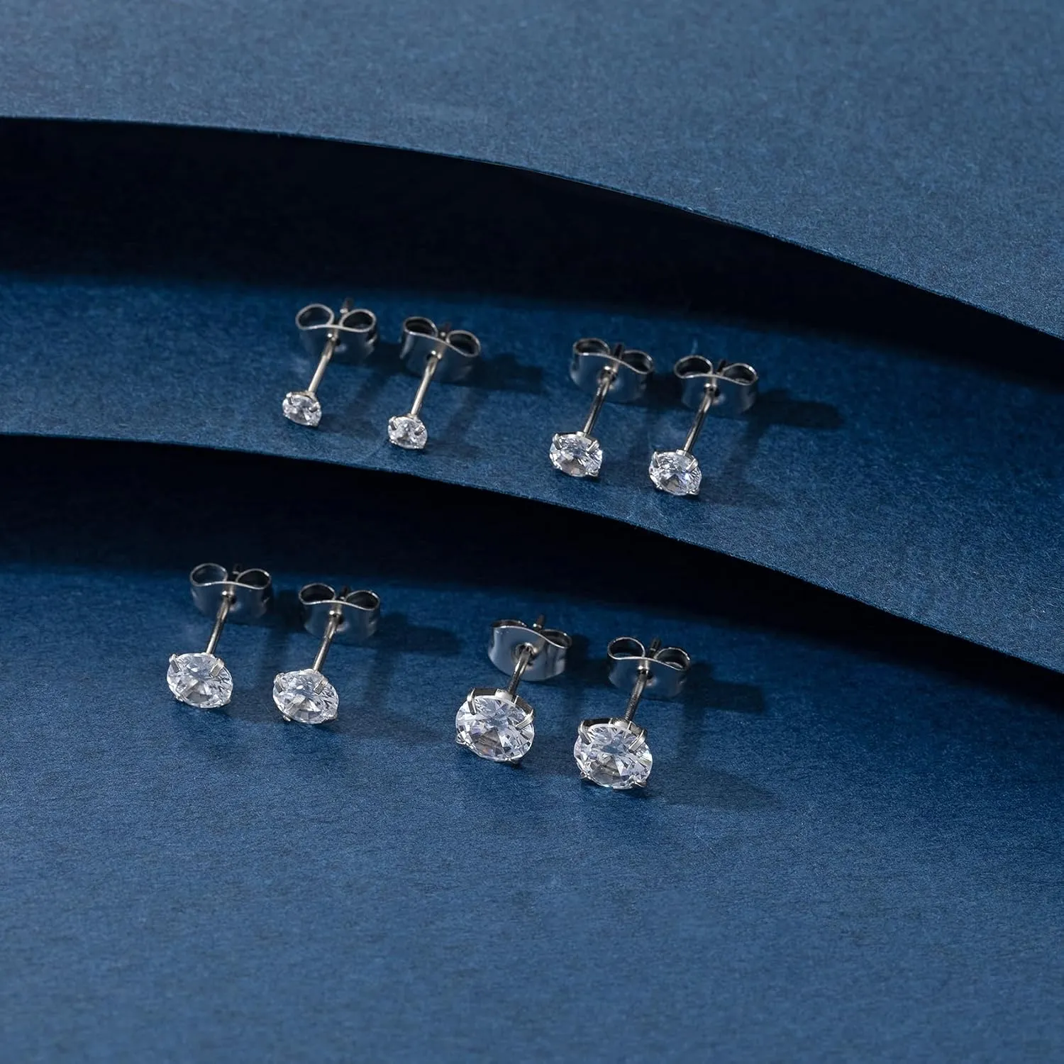 BMMYE Stainless Steel Earrings for Women,Small Stud Earrings with Cubic Zirconia Earrings Studs Set Waterproof Sensitive Earrings Hypoallergenic Stainless Steel Stud Earring for Women