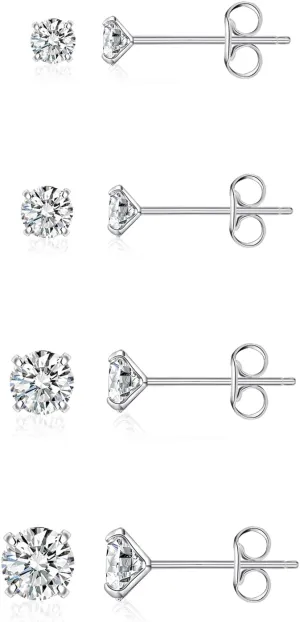 BMMYE Stainless Steel Earrings for Women,Small Stud Earrings with Cubic Zirconia Earrings Studs Set Waterproof Sensitive Earrings Hypoallergenic Stainless Steel Stud Earring for Women