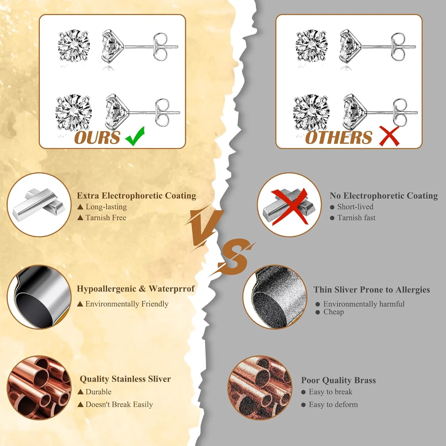 BMMYE Stainless Steel Earrings for Women,Small Stud Earrings with Cubic Zirconia Earrings Studs Set Waterproof Sensitive Earrings Hypoallergenic Stainless Steel Stud Earring for Women