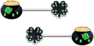 Body Candy 14G Womens Nipplerings Piercing Steel 2Pc Pot Of Gold Shamrock St Patricks Mens Nipple Ring Set 9/16"