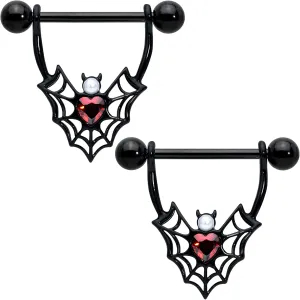 Body Candy 2Pc 14G Nipplerings Piercing Women 316L Steel Black Gothic Bat Heart Nipple Shield Nipple Ring Set 18mm