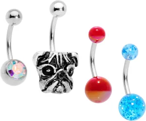 Body Candy 4PC Variety Bulldog Acrylic End Bonus Pack 316L Steel Belly Button Rings 14G Navel Piercing