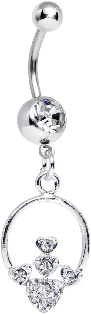 Body Candy Clear Hoop Encircled Hearts Dangle Belly Ring