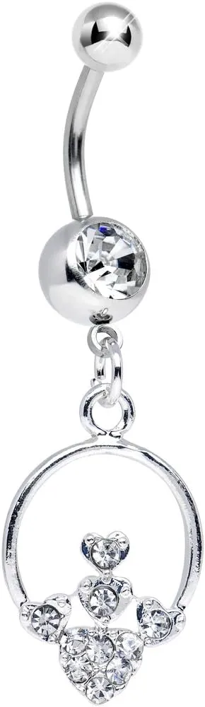 Body Candy Clear Hoop Encircled Hearts Dangle Belly Ring