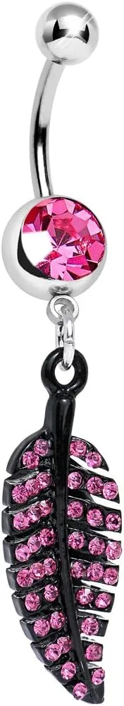 Body Candy Pink Glimmering Black Forest Leaf Dangle Belly Ring