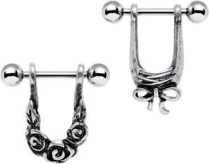 Body Candy Stainless Steel Beautiful Bow Flower Helix Cartilage Earring Set of 2 16 Gauge 3/8"