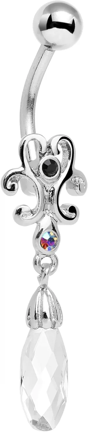 Body Candy Stainless Steel Black Aurora Clear Accent Filigree Drop Dangle Belly Ring