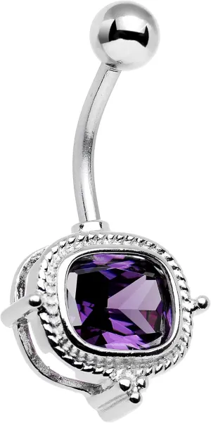 Body Candy Stainless Steel Purple Accent Fancy Furbish Frame Belly Button Ring