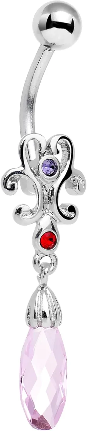 Body Candy Stainless Steel Purple Red Pink Accent Filigree Drop Dangle Belly Ring