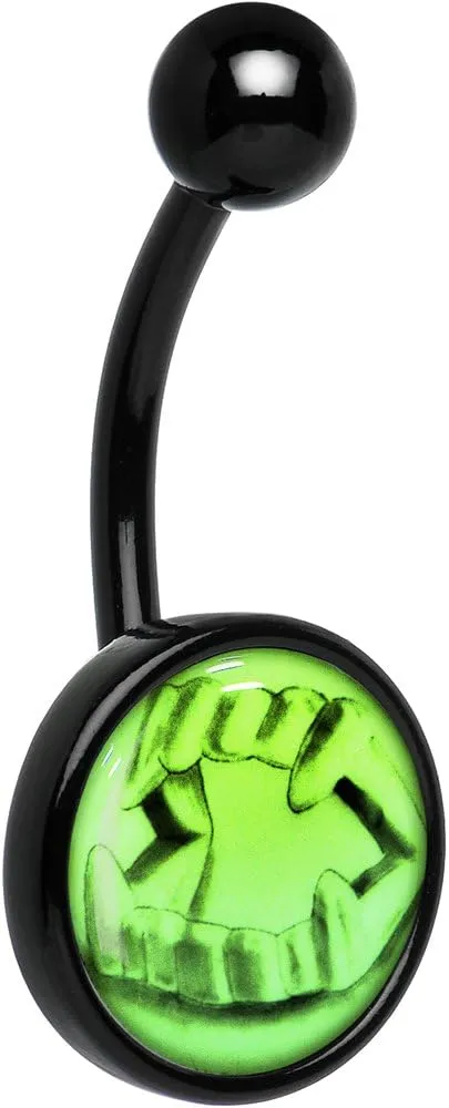 Body Candy Unisex Adult Black Fearsome Fangs Glow in the Dark Belly Button Ring