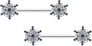 Body Candy Winter Holiday 14G Womens Nipplerings Piercing Stainless Steel 2Pc Christmas Snowflake Barbell Nipple Ring Set 9/16"