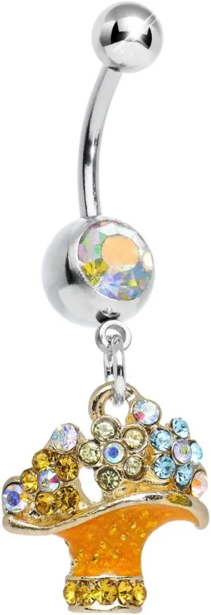 Body Candy Womens Aurora Beautiful Bunch of Daisy Flowers Dangle Belly Ring
