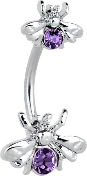 Body Candy Womens Stainless Steel Navel Ring Piercing Bees Beautiful Insect Double Mount Belly Button Ring