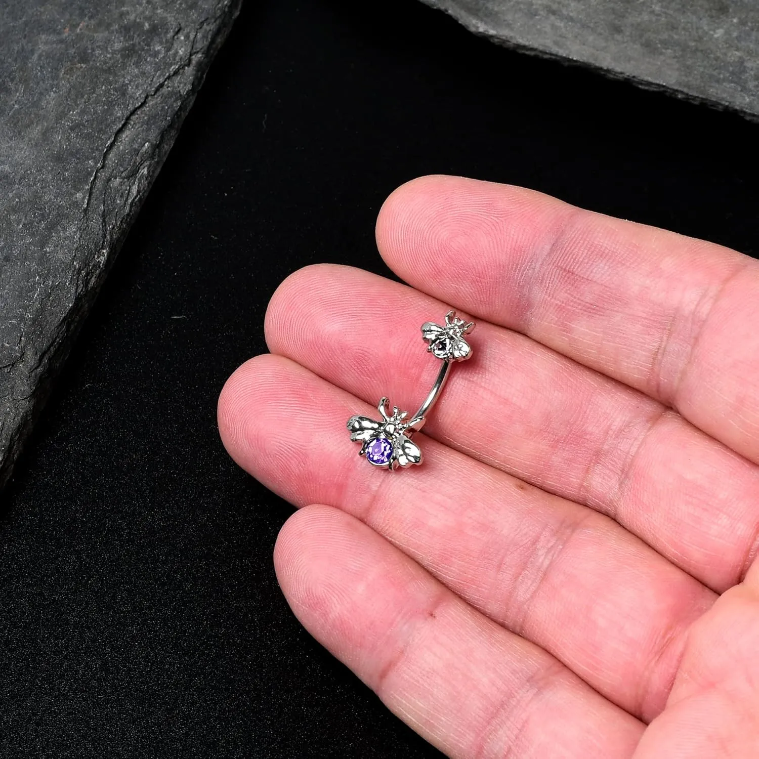 Body Candy Womens Stainless Steel Navel Ring Piercing Bees Beautiful Insect Double Mount Belly Button Ring