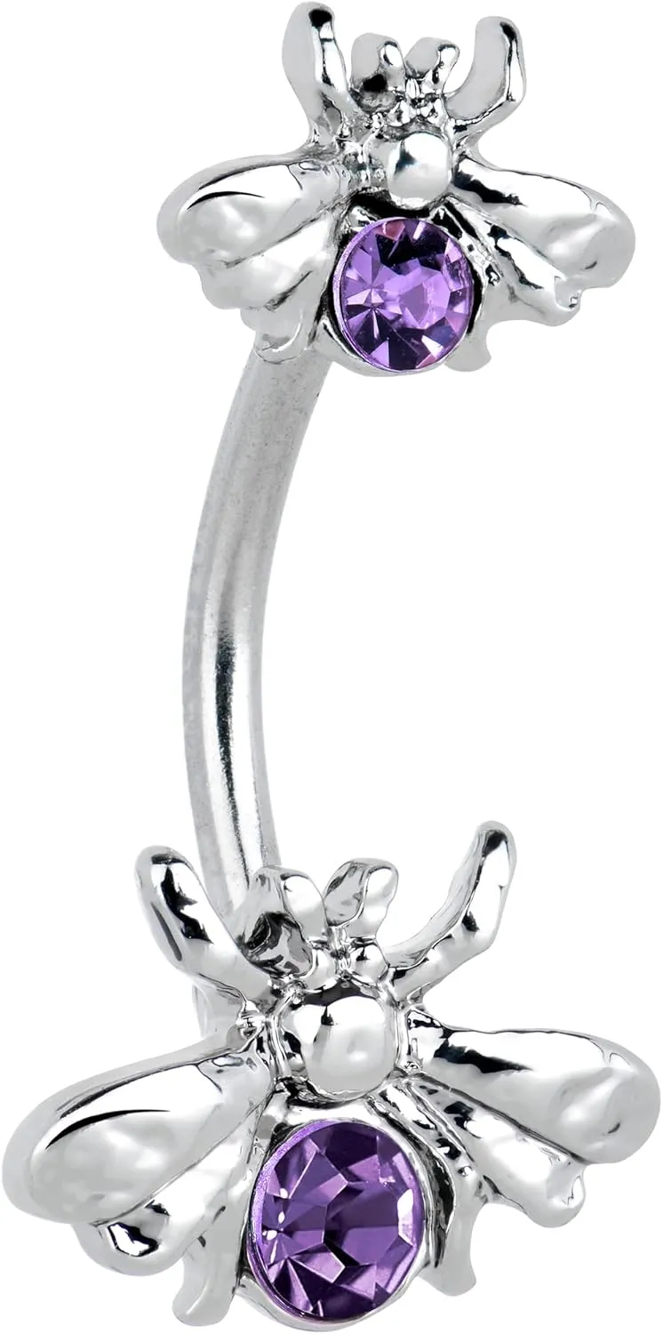 Body Candy Womens Stainless Steel Navel Ring Piercing Bees Beautiful Insect Double Mount Belly Button Ring