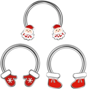BodyAce Christmas Nose Rings Septum Hoops, 16g Daith Earrings Conch Piercing Tragus Jewelry, Surgical Steel Septum Ring for Women Christmas Nose Hoop